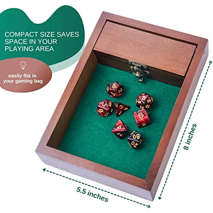 Wooden D&D Dice Rolling Tray with Dice Storage Vault | Metal Latch Secures Lid for Travel | Perfect DND Gift for DM | Great for Tabletop Games Like Dungeons and Dragons 5e, Pathfinder by Generic - Image 2