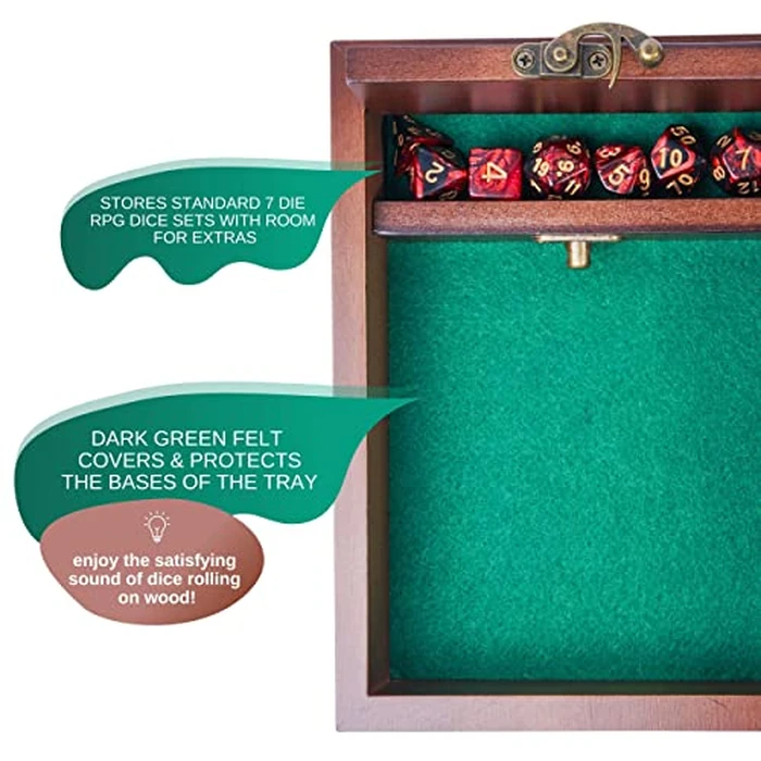 Wooden D&D Dice Rolling Tray with Dice Storage Vault | Metal Latch Secures Lid for Travel | Perfect DND Gift for DM | Great for Tabletop Games Like Dungeons and Dragons 5e, Pathfinder by Generic - Image 3