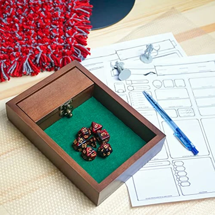 Wooden D&D Dice Rolling Tray with Dice Storage Vault | Metal Latch Secures Lid for Travel | Perfect DND Gift for DM | Great for Tabletop Games Like Dungeons and Dragons 5e, Pathfinder by Generic - Image 5