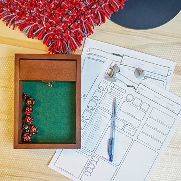 Wooden D&D Dice Rolling Tray with Dice Storage Vault | Metal Latch Secures Lid for Travel | Perfect DND Gift for DM | Great for Tabletop Games Like Dungeons and Dragons 5e, Pathfinder by Generic - Image 6