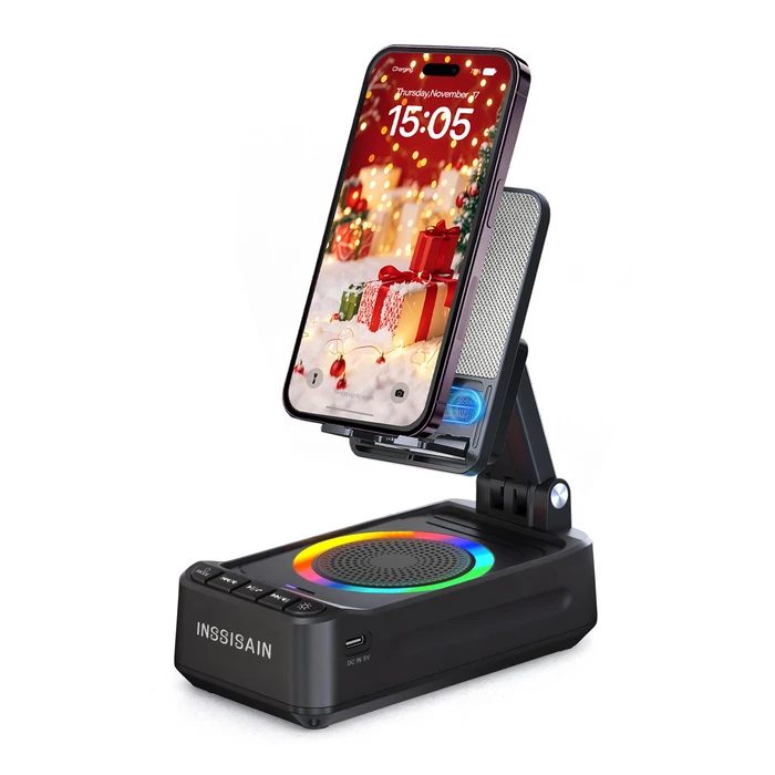Wireless Induction Bluetooth Speaker with Phone Stand, Birthday for Men Women, Stocking Stuffers for Teen Girls Boys, Portable Speakers with RGB Lights for iPhone/iPad/Android/Tablet by INSSISAIN - Used - Very Good condition - CA$31.24