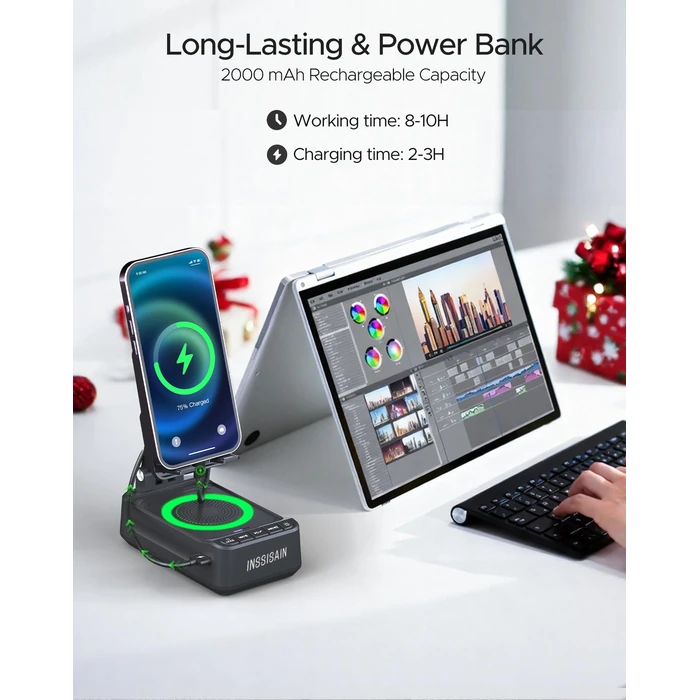 Wireless Induction Bluetooth Speaker with Phone Stand, Birthday for Men Women, Stocking Stuffers for Teen Girls Boys, Portable Speakers with RGB Lights for iPhone/iPad/Android/Tablet by INSSISAIN - Image 3