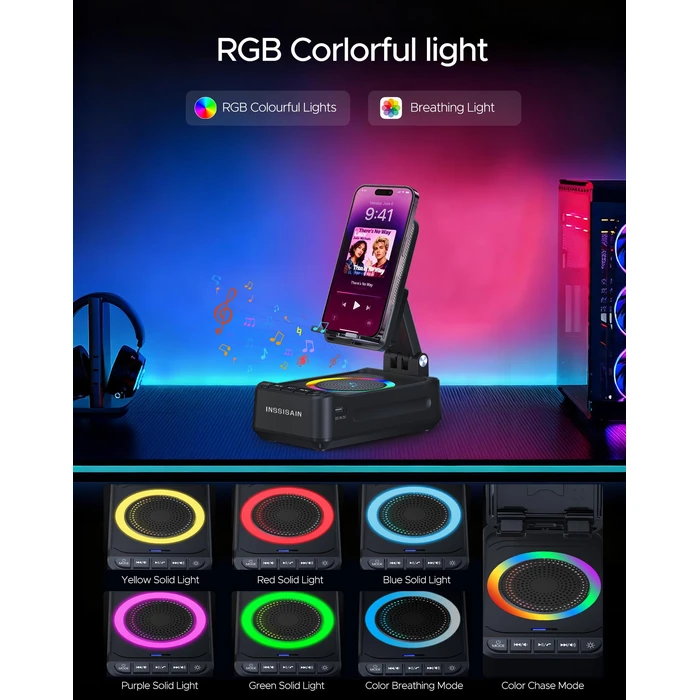 Wireless Induction Bluetooth Speaker with Phone Stand, Birthday for Men Women, Stocking Stuffers for Teen Girls Boys, Portable Speakers with RGB Lights for iPhone/iPad/Android/Tablet by INSSISAIN - Image 4