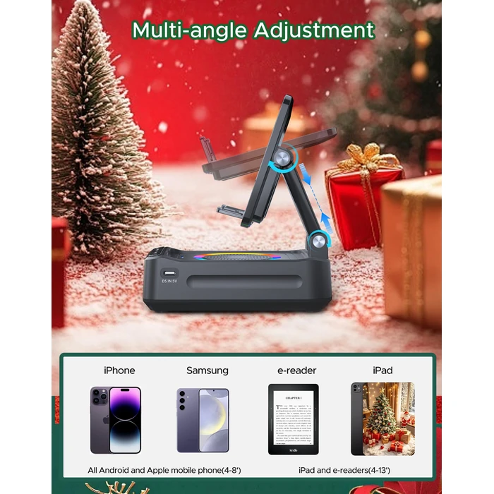 Wireless Induction Bluetooth Speaker with Phone Stand, Birthday for Men Women, Stocking Stuffers for Teen Girls Boys, Portable Speakers with RGB Lights for iPhone/iPad/Android/Tablet by INSSISAIN - Image 6