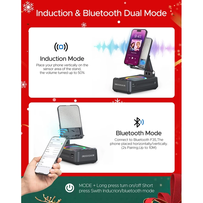 Wireless Induction Bluetooth Speaker with Phone Stand, Birthday for Men Women, Stocking Stuffers for Teen Girls Boys, Portable Speakers with RGB Lights for iPhone/iPad/Android/Tablet by INSSISAIN - Image 7