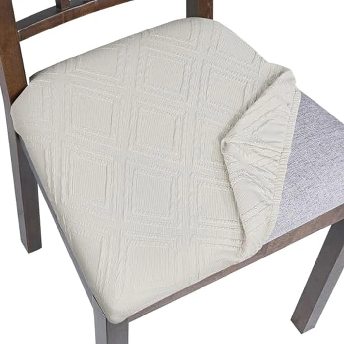 SearchI Seat Covers for Dining Chairs, 4 Pack Stretchable Removable Dining Room Chair Seat Covers, Kitchen Chair Seat Covers Protectors(Beige Jacquard) by SearchI - Used - Very Good condition - CA$23.96