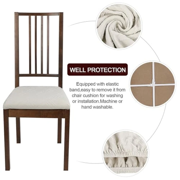SearchI Seat Covers for Dining Chairs, 4 Pack Stretchable Removable Dining Room Chair Seat Covers, Kitchen Chair Seat Covers Protectors(Beige Jacquard) by SearchI - Image 3