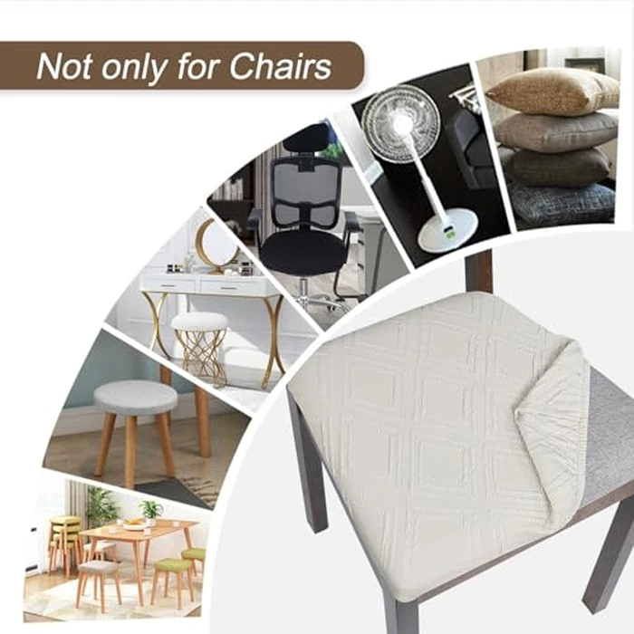 SearchI Seat Covers for Dining Chairs, 4 Pack Stretchable Removable Dining Room Chair Seat Covers, Kitchen Chair Seat Covers Protectors(Beige Jacquard) by SearchI - Image 7