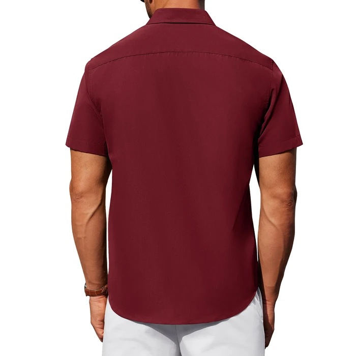 Alimens & Gentle Mens Short Sleeve Dress Shirt Wrinkle Free Solid Casual Button Down Shirts for Summer Business Wedding,Wine Red,L by Alimens & Gentle - Image 4