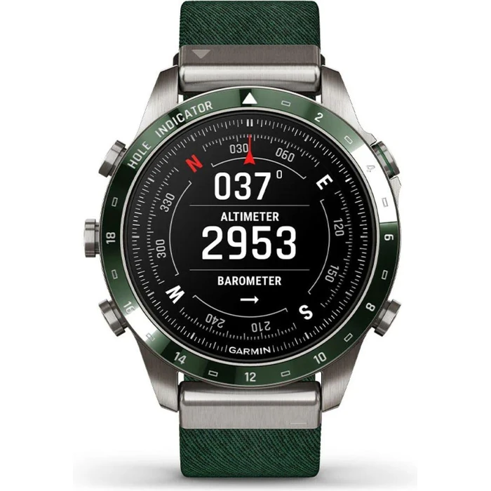 Garmin MARQ Golfer (Gen 2) GPS Golf Smartwatch - 32GB - 30.4mm - Titanium Titanium Case with Dark Green Nylon Nylon Strap by Garmin - Refurbished - Excellent condition - CA$3108.99