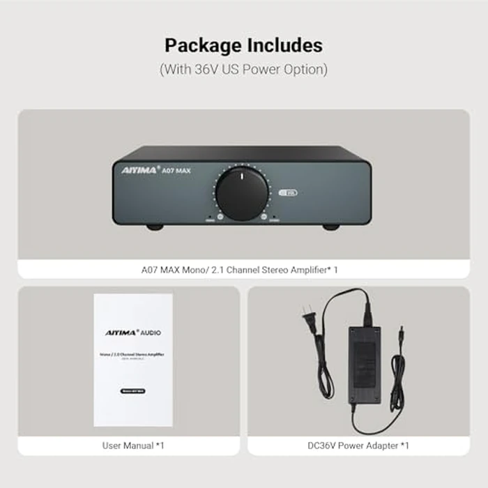 AIYIMA A07 MAX 2 Channel Stereo Amplifier Home Audio 300W*2 TPA3255 Class D Power Amp/Bridgeable Mono Amplifier 600 Watt with 3.5mm Line Output for Passive Bookshelf Speakers+DC36V 6A Power Adapter by AIYIMA - Image 9