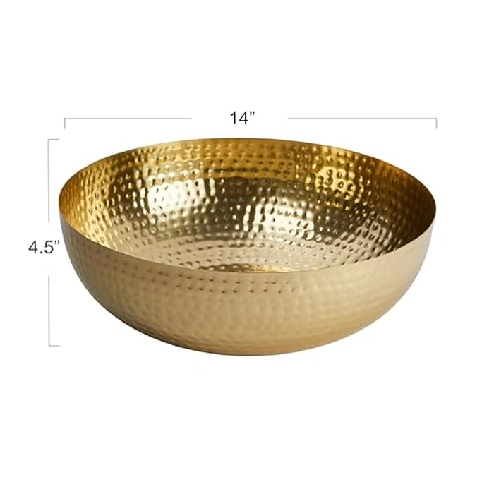 Creative Co-Op Round Hammered Metal Bowl, Gold Finish, 14" by Creative Co-Op - Image 2