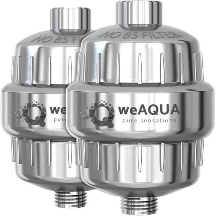 weAQUA Heavy Duty Shower Filter Family 2 PACK - 99% Removal for Hard Water, Chlorine, Fluoride, Heavy Metals, Micro-life, Organics and More (Chrome) by WEAQUA - Used - Like New condition