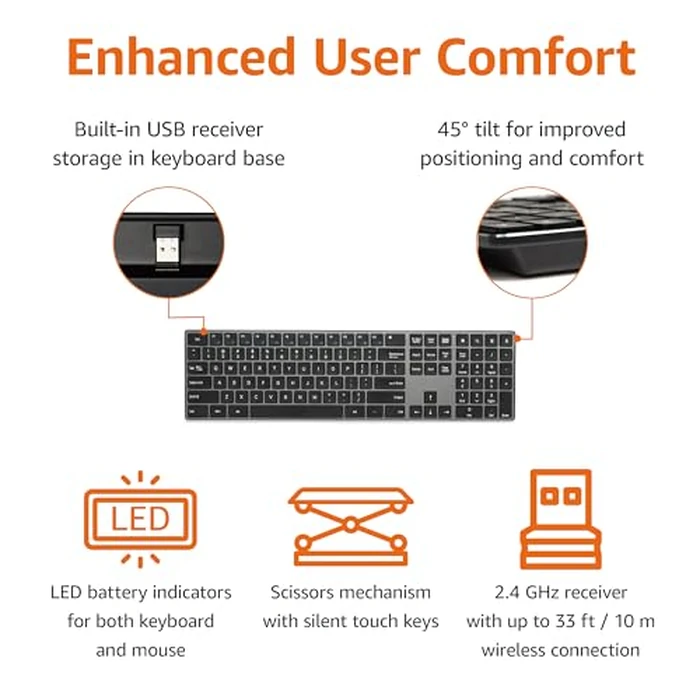 Amazon Basics Rechargeable Wireless Keyboard Mouse Combo - Ultra Slim - Gray - QWERTY by Amazon Basics - Image 3