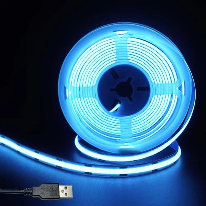 Clearhill 5V 8mm Width USB COB LED Strip Lights,Ice Blue,320LEDs/M,8W/M,CRI90,9.84FT/3M,Electroplated Double-Sided Panel Light Strip,Waterproof IP20,Flexible Strip for Indoor Decoration by Clearhill - Used - Like New condition