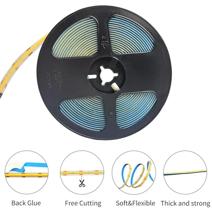 Clearhill 5V 8mm Width USB COB LED Strip Lights,Ice Blue,320LEDs/M,8W/M,CRI90,9.84FT/3M,Electroplated Double-Sided Panel Light Strip,Waterproof IP20,Flexible Strip for Indoor Decoration by Clearhill - Image 4