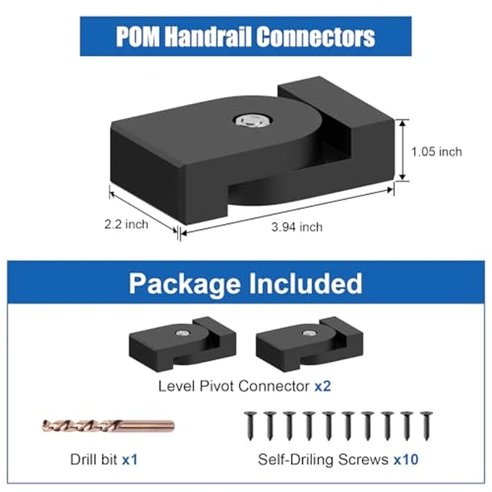 BLIKA 2 Pack Level Pivot Connectors with Screws, Black Flat Handrail Accessories for Cable Railing Handrail, POM Handrail Connector Fitting, Deck Stair Cable Railing Rectangular Handrail, BL03-P by BLIKA - Image 2