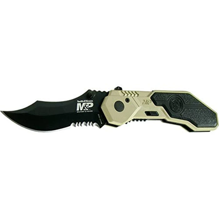 Smith & Wesson M&P SWMP1BSD 7.1in S.S. Assisted Folding Knife with 2.9in Serrated Clip Point Blade and Aluminum Handle for Tactical, Survival and EDC,Black by Smith & Wesson - Image 1