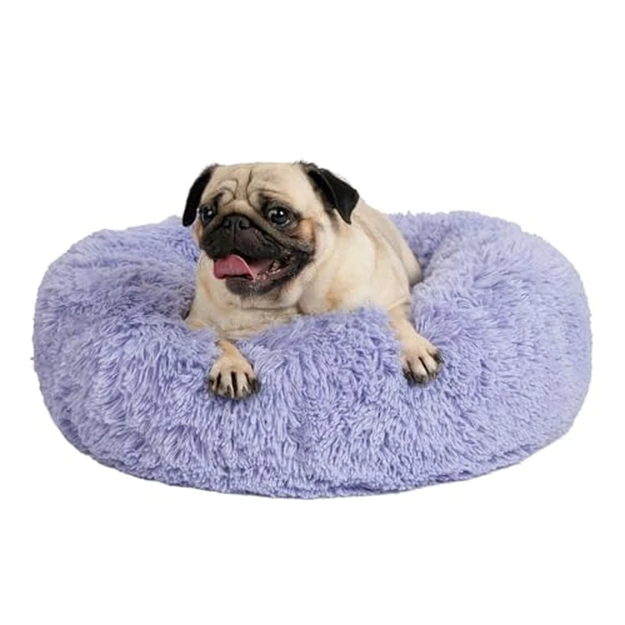 Best Pet Supplies Round Calming Dog Bed for Small, Medium & Large Dogs, Plush Donut Cuddler Pet Bed w/Raised Rim for Head, Neck Support, Anti-Slip Bottom Washable Bed - Lavender, 20 x 20 x 6 by Best Pet Supplies - Used - Like New condition