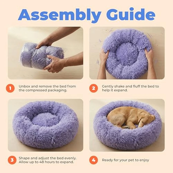 Best Pet Supplies Round Calming Dog Bed for Small, Medium & Large Dogs, Plush Donut Cuddler Pet Bed w/Raised Rim for Head, Neck Support, Anti-Slip Bottom Washable Bed - Lavender, 20 x 20 x 6 by Best Pet Supplies - Image 7