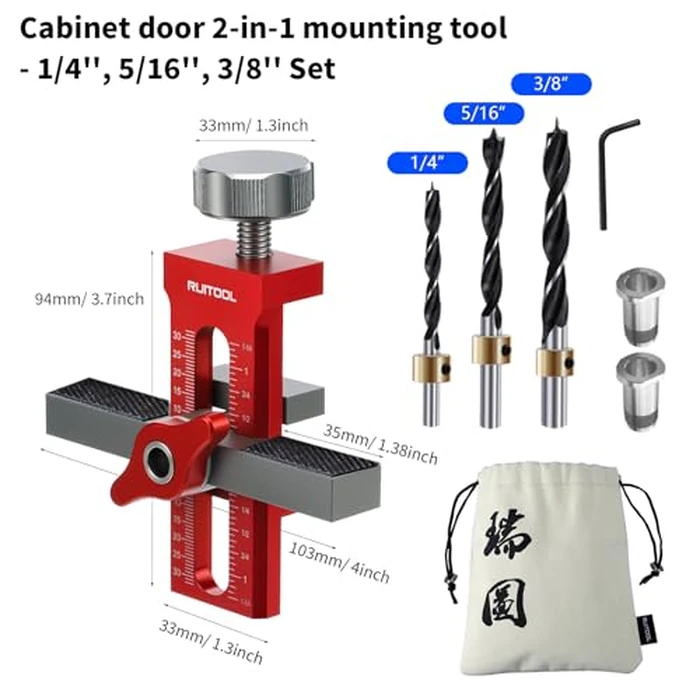 RUITOOL 2-in-1 Cabinet Door Mounting Jig with Storage Bag, Installation Positioner for Frameless Cabinets Only, Adjustable Aluminium Alloy Cabinet Hardware Jig, Holiday Home Improvement Gifts for Men by RUITOOL - Image 5