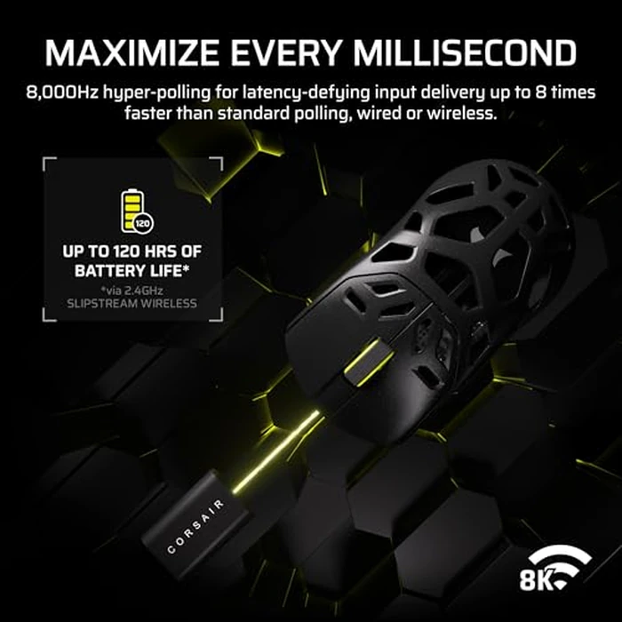 CORSAIR Sabre v2 PRO Wireless MG FPS Gaming Mouse - 33,000 DPI Marksman S Sensor, 8,000Hz Hyper-Polling, Durable Magnesium, Lightweight, Up to 120hr Battery - Black by Corsair - Image 5