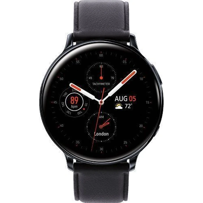 Samsung Galaxy Watch Active2 (Bluetooth) - 4GB - 40mm - Black Stainless Steel Case with Black Leather Leather Strap by Samsung - Refurbished - Acceptable condition - US$70.49