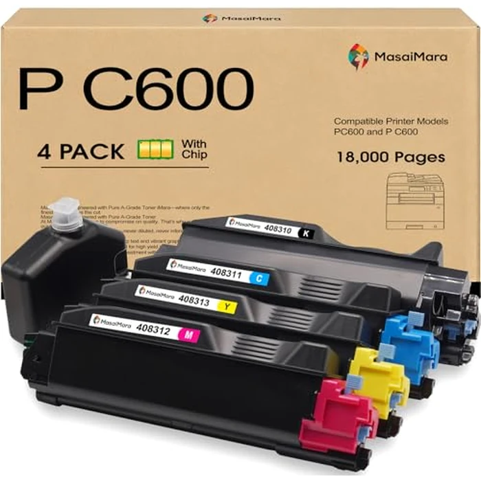 MasaiMara P C600 PC600 High Capacity Compatible Toner Cartridges Replacement for Ricoh PC600 P C600 Printer (408310 Black, 408311 Cyan, 408312 Magenta, 408313 Yellow, 4-Pack) by MasaiMara - Used - Very Good condition - US$54.00