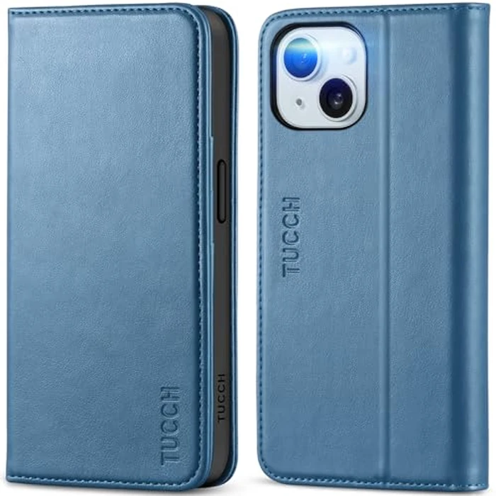 TUCCH Case for iPhone 15 6.1" Wallet Case, Kickstand PU Leather Folio Cover with RFID Blocking 3 Card Slots, Stand Book Design [Shockproof TPU Interior Case] Compatible with iPhone 15 2023, Light Blue by TUCCH - Image 1