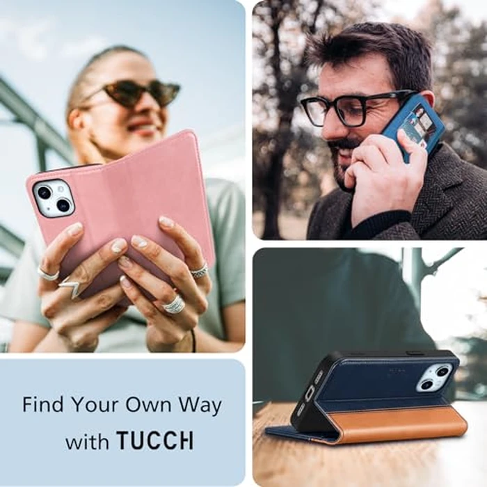 TUCCH Case for iPhone 15 6.1" Wallet Case, Kickstand PU Leather Folio Cover with RFID Blocking 3 Card Slots, Stand Book Design [Shockproof TPU Interior Case] Compatible with iPhone 15 2023, Light Blue by TUCCH - Image 9