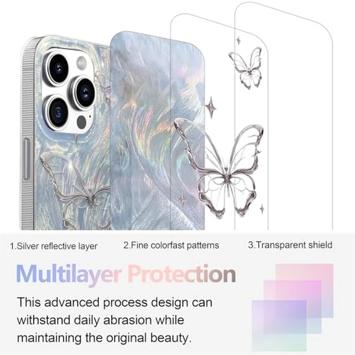 I-MGAE-IN-AR Compact Case for iPhone 13 Pro Shiny Silver Butterfly Design,Cute Trendy Soft Slim TPU Shockproof Protective Phone Cases Cover for Women Girls Aesthetic Glitter by I-MGAE-IN-AR - Image 3