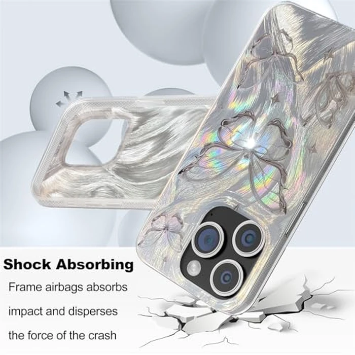I-MGAE-IN-AR Compact Case for iPhone 13 Pro Shiny Silver Butterfly Design,Cute Trendy Soft Slim TPU Shockproof Protective Phone Cases Cover for Women Girls Aesthetic Glitter by I-MGAE-IN-AR - Image 4