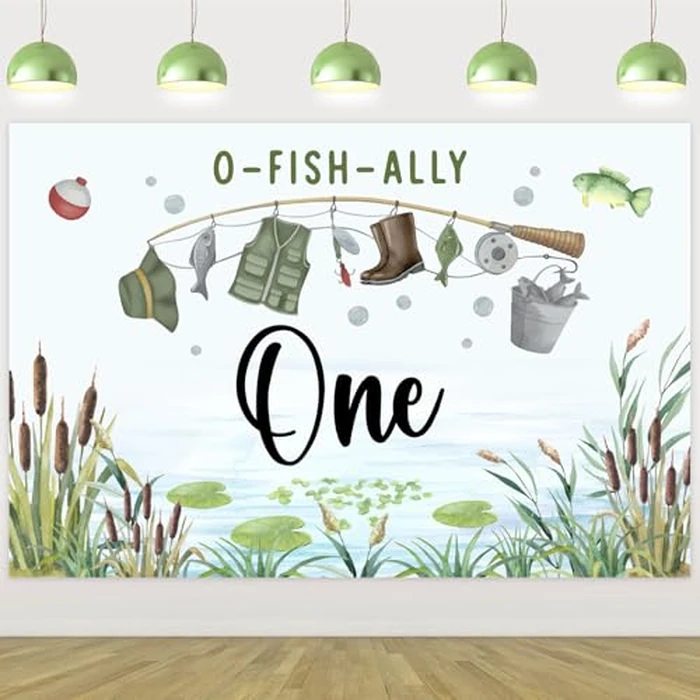 O Fish Ally One 1st Birthday Backdrop, Gone Fishing Party Photography Background Banner, Little Fisherman Themed First Birthday Decorations Supplies for Boys (5X3Ft) by Cheereveal - Used - Like New condition - US$8.99