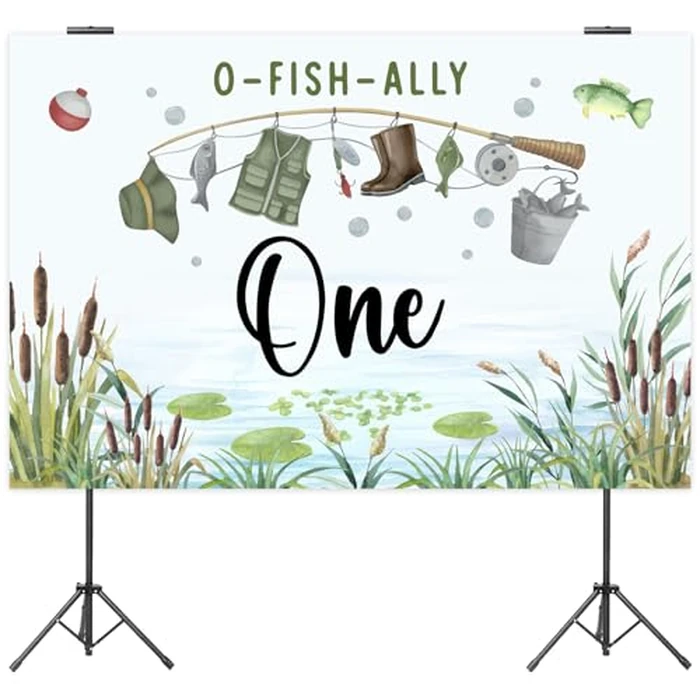 O Fish Ally One 1st Birthday Backdrop, Gone Fishing Party Photography Background Banner, Little Fisherman Themed First Birthday Decorations Supplies for Boys (5X3Ft) by Cheereveal - Image 2