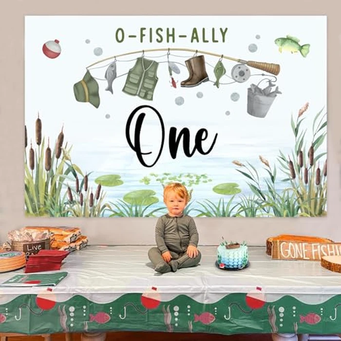 O Fish Ally One 1st Birthday Backdrop, Gone Fishing Party Photography Background Banner, Little Fisherman Themed First Birthday Decorations Supplies for Boys (5X3Ft) by Cheereveal - Image 4