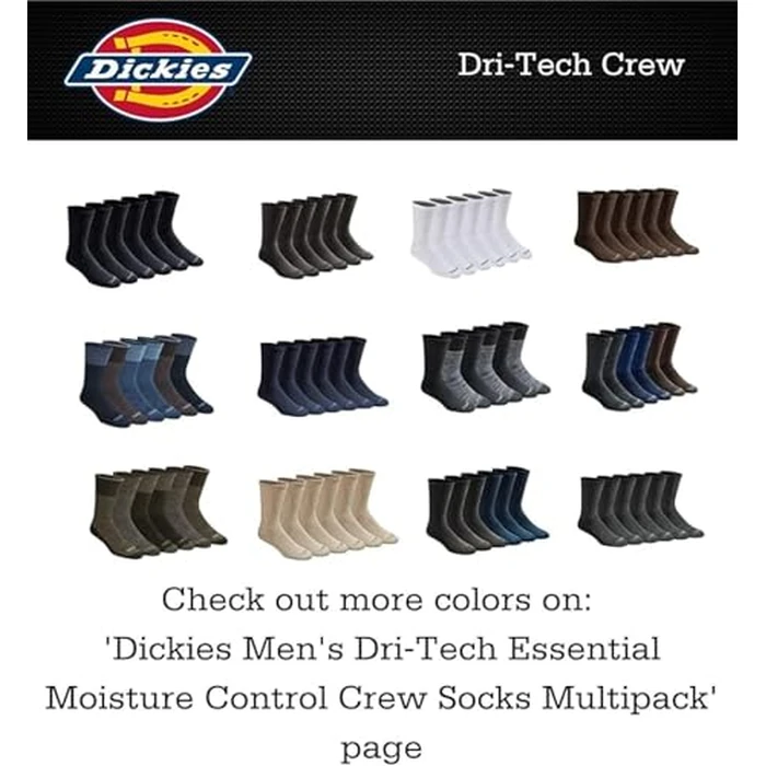 Dickies Men's Dri-Tech Original Moisture Control Crew Socks, Available in M-XXL (6, 12, 18 Pairs), Black (6 Pairs), Medium by Dickies - Image 3