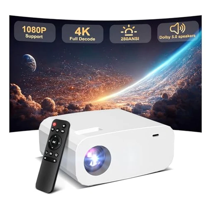 XENPONAD Mini Projector, Portable Smart Projector with Android 13 WiFi Bluetooth 5.2, 1080P 4K Decode Outdoor Movie Projector Auto Keystone Dolby Audio, 150" Home Cinema for Bedroom Camping TV Stick by XENPONAD - Used - Very Good condition