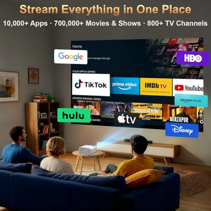 XENPONAD Mini Projector, Portable Smart Projector with Android 13 WiFi Bluetooth 5.2, 1080P 4K Decode Outdoor Movie Projector Auto Keystone Dolby Audio, 150" Home Cinema for Bedroom Camping TV Stick by XENPONAD - Image 2