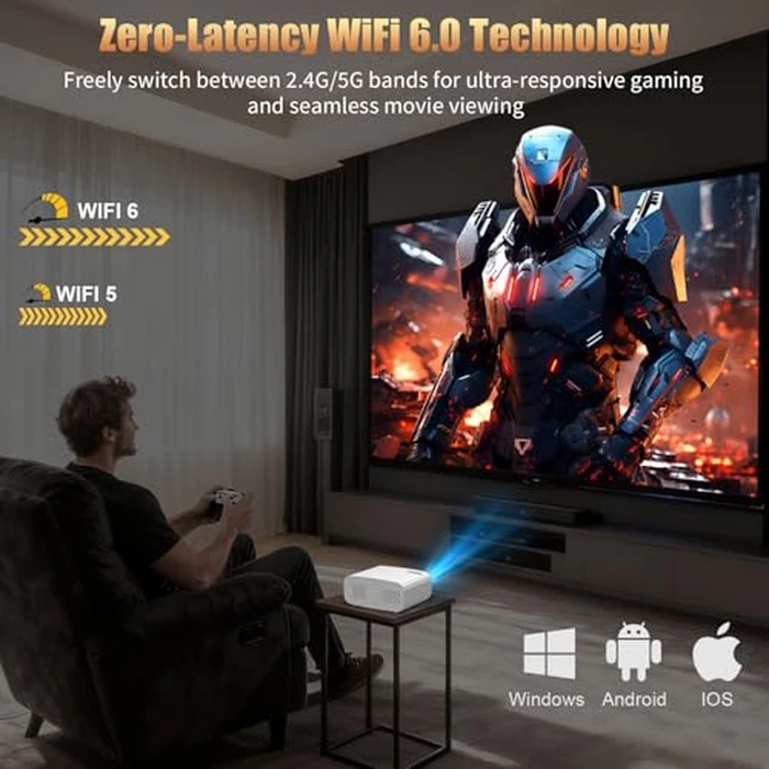 XENPONAD Mini Projector, Portable Smart Projector with Android 13 WiFi Bluetooth 5.2, 1080P 4K Decode Outdoor Movie Projector Auto Keystone Dolby Audio, 150" Home Cinema for Bedroom Camping TV Stick by XENPONAD - Image 4