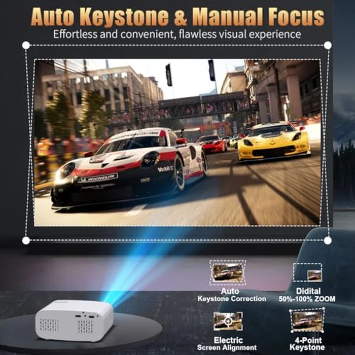 XENPONAD Mini Projector, Portable Smart Projector with Android 13 WiFi Bluetooth 5.2, 1080P 4K Decode Outdoor Movie Projector Auto Keystone Dolby Audio, 150" Home Cinema for Bedroom Camping TV Stick by XENPONAD - Image 5