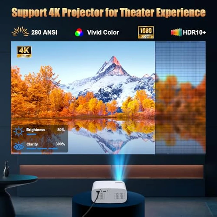 XENPONAD Mini Projector, Portable Smart Projector with Android 13 WiFi Bluetooth 5.2, 1080P 4K Decode Outdoor Movie Projector Auto Keystone Dolby Audio, 150" Home Cinema for Bedroom Camping TV Stick by XENPONAD - Image 6