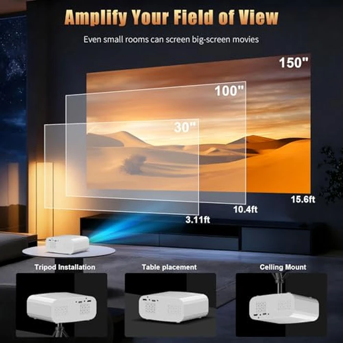 XENPONAD Mini Projector, Portable Smart Projector with Android 13 WiFi Bluetooth 5.2, 1080P 4K Decode Outdoor Movie Projector Auto Keystone Dolby Audio, 150" Home Cinema for Bedroom Camping TV Stick by XENPONAD - Image 7