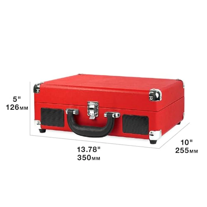 Victrola Journey Bluetooth Portable Suitcase Record Player - with Built-in Speakers, 3 Speed Vinyl Record Player, RCA Out, Headphone Jack (Red) by Victrola - Image 9