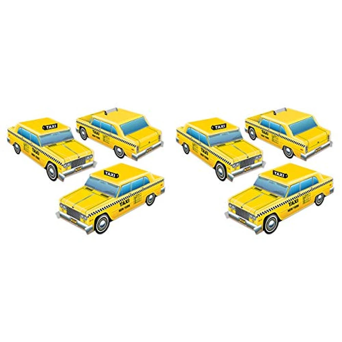 Beistle 3-D Taxi Cab Centerpieces, 4" x 10.5", Set of 6 - New York City Yellow Cars Table Decorations, Driving Themed Party by Beistle - Used - Very Good condition