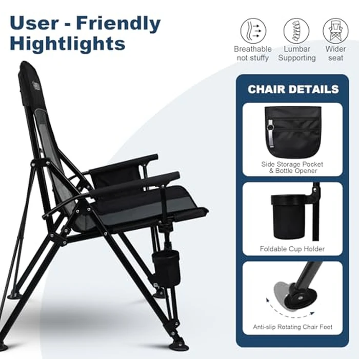 Superrella Camping Chair Portable Folding Lawn Chair Comfortable Hard Arm Sturdy for Family Camp, Outdoor, Sports, Travel, Support 400 lbs by Superrella - Image 4