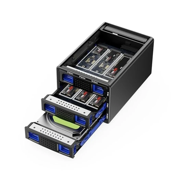 CENMATE Hybrid 2.5/3.5" SATA HDD/SSD+6* M / B+M Key M.2 NVMe Enclosure with Cooling Fan and USB A/C 3.2 Gen 2, Hard Drive Enclosure Support 70TB(22TB HDD+6*8TB 2230/2242/2260/2280/22110 SSDs) by cenmate - Image 1