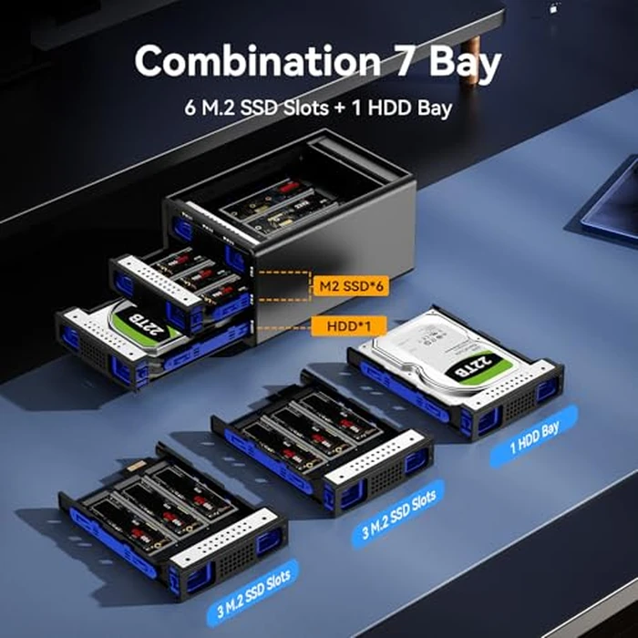 CENMATE Hybrid 2.5/3.5" SATA HDD/SSD+6* M / B+M Key M.2 NVMe Enclosure with Cooling Fan and USB A/C 3.2 Gen 2, Hard Drive Enclosure Support 70TB(22TB HDD+6*8TB 2230/2242/2260/2280/22110 SSDs) by cenmate - Image 2