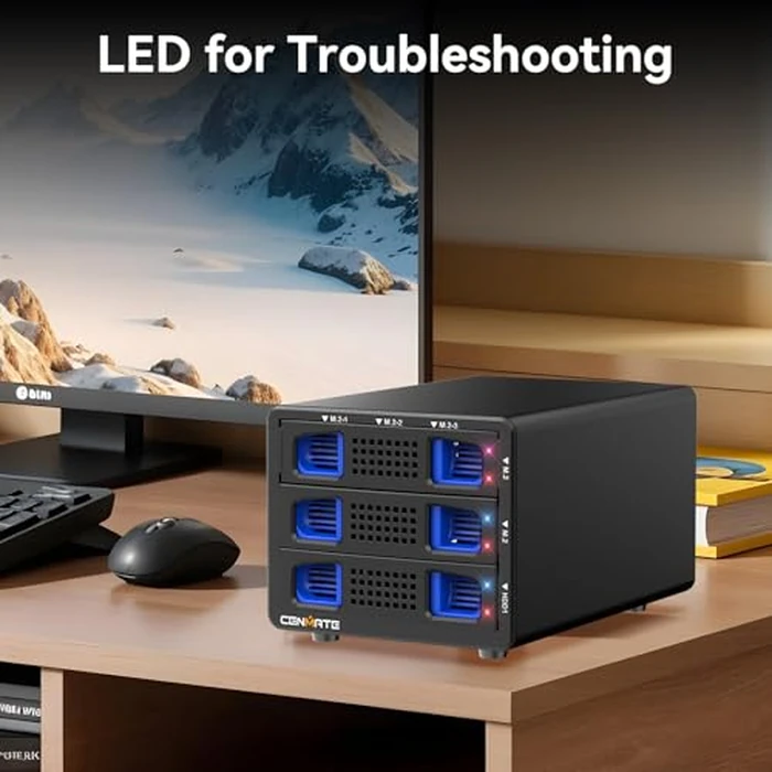 CENMATE Hybrid 2.5/3.5" SATA HDD/SSD+6* M / B+M Key M.2 NVMe Enclosure with Cooling Fan and USB A/C 3.2 Gen 2, Hard Drive Enclosure Support 70TB(22TB HDD+6*8TB 2230/2242/2260/2280/22110 SSDs) by cenmate - Image 7