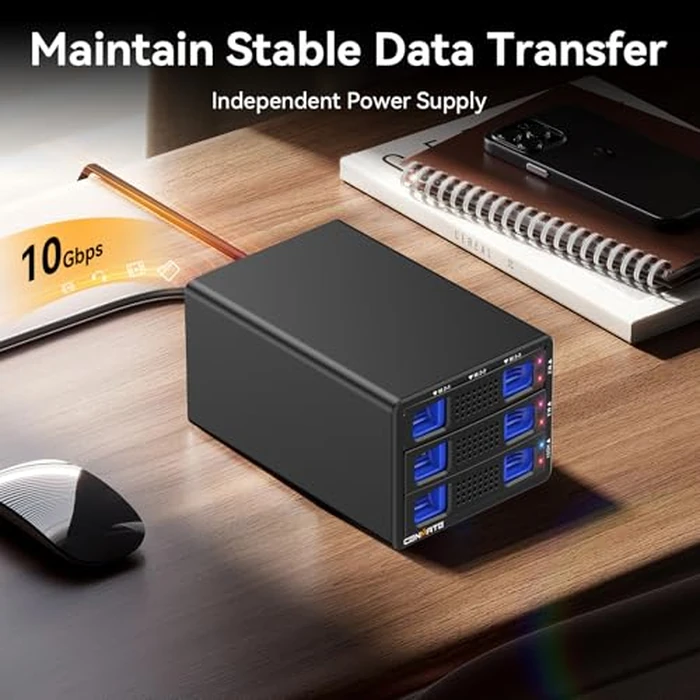 CENMATE Hybrid 2.5/3.5" SATA HDD/SSD+6* M / B+M Key M.2 NVMe Enclosure with Cooling Fan and USB A/C 3.2 Gen 2, Hard Drive Enclosure Support 70TB(22TB HDD+6*8TB 2230/2242/2260/2280/22110 SSDs) by cenmate - Image 8