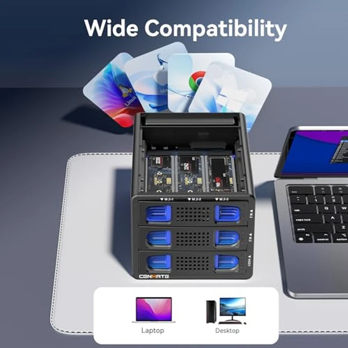 CENMATE Hybrid 2.5/3.5" SATA HDD/SSD+6* M / B+M Key M.2 NVMe Enclosure with Cooling Fan and USB A/C 3.2 Gen 2, Hard Drive Enclosure Support 70TB(22TB HDD+6*8TB 2230/2242/2260/2280/22110 SSDs) by cenmate - Image 9